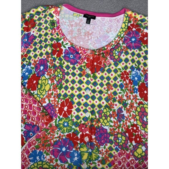 Talbots Cardigan Sweater 2X Floral Lightweight Geometric Floral Office Church - Picture 3 of 12